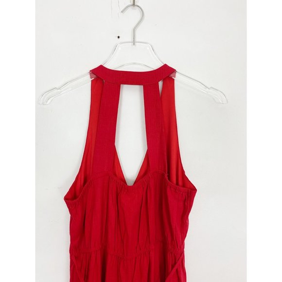 Band of Gypsies Linen Blend Jumpsuit Split Leg Burton Front Red Small NWT - Picture 8 of 15